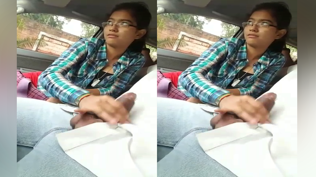 cute girl mastrubating her boss dick in car