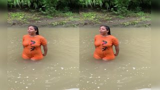 Hot lady Big Boobs and nipple show in ornage tshirt