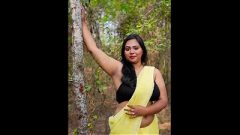 Rusha Showing Armpits & Navel and Bouncing Boobs in Yellow Chiffon Saree Shoot
